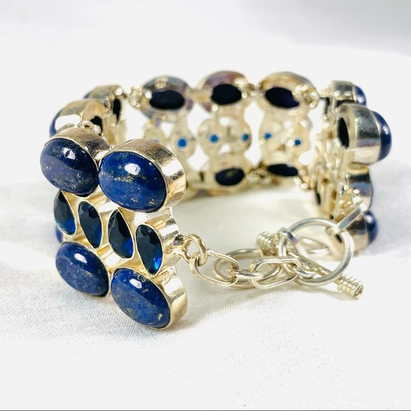lapis & blue faceted gems sterling bracelet - Picture 3 of 7